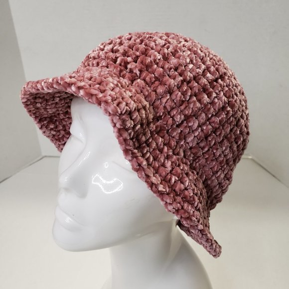 Woman's Pink Crochet Handmade Cute Fuzzy Soft Bucket Hat - Picture 4 of 10